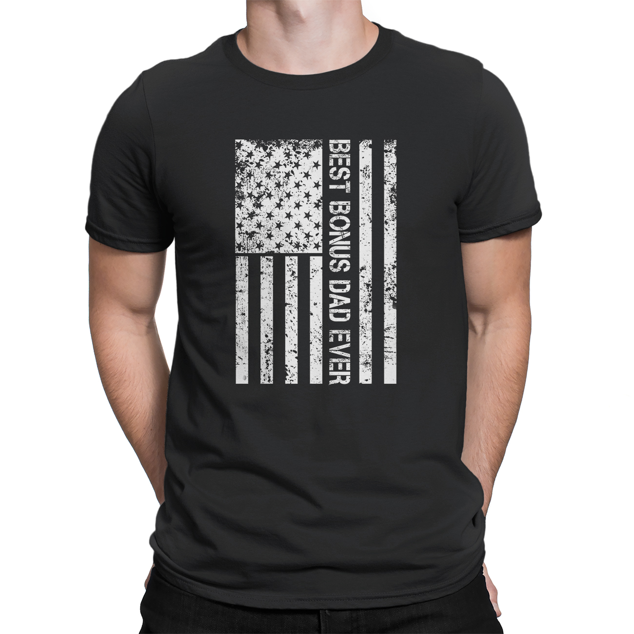 Men’s Graphic T-Shirts – Best Bonus Dad Ever American Flag Step Dad ...