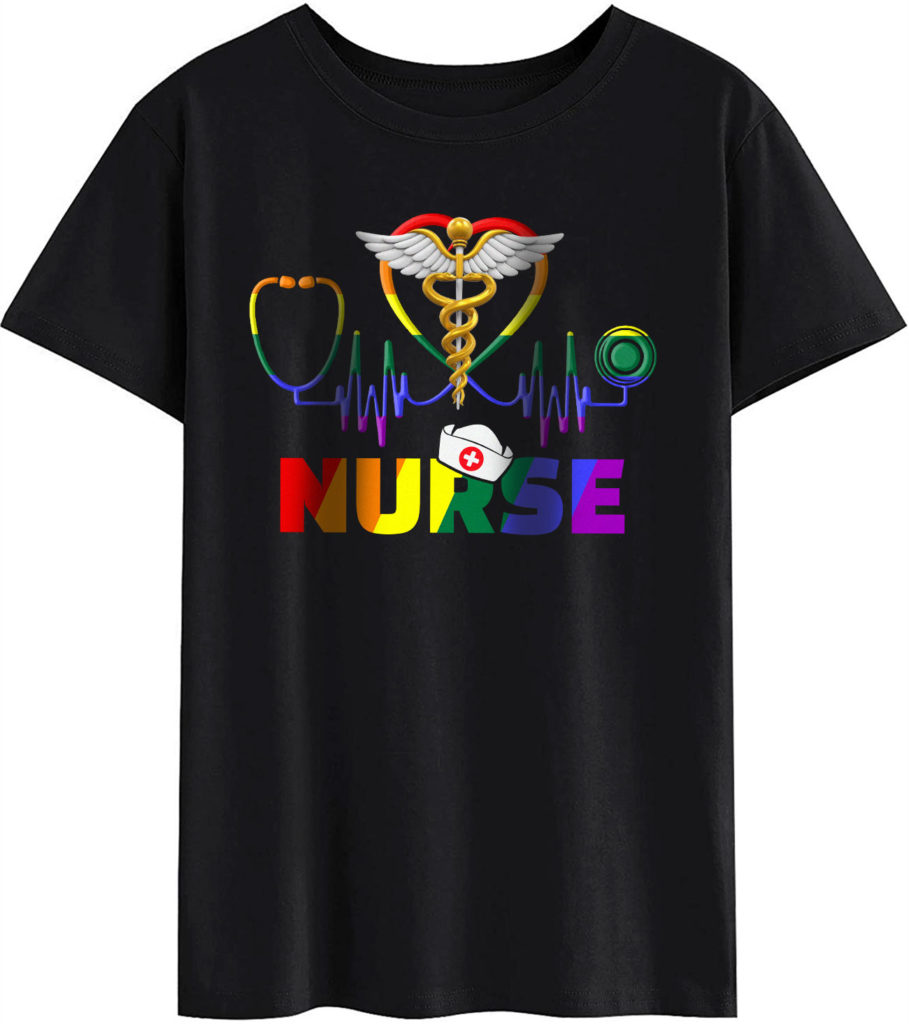 Women’s Fashion T-Shirts – Nurse LGBT-Q Gay Pride Rainbow Flag ...