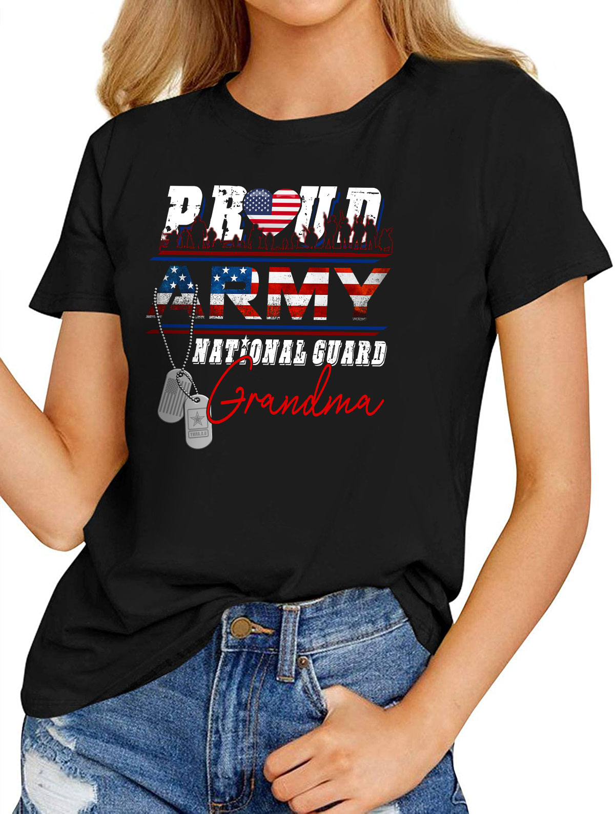 Women’s Fashion T-Shirts – Proud Army National Guard Grandma USA Heart ...
